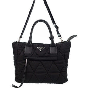 PRADA Quilted Tote Shoulder Bag Black